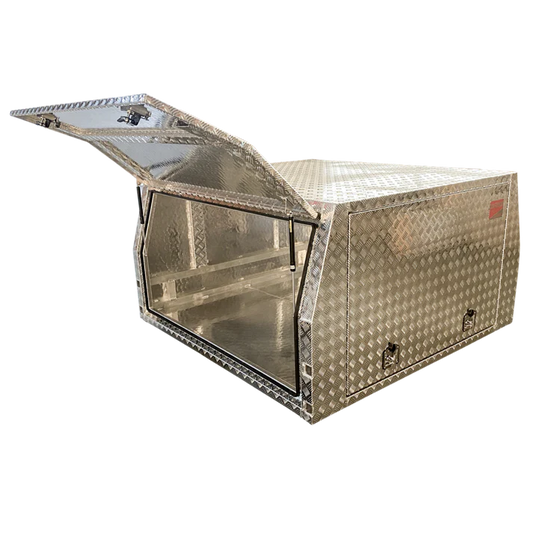 Ute Tray Deck Canopy Dual Cab Aluminium Checker Plate 1000 mm high with side door open