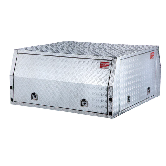 3 Door Ute Canopy Dual Cab Aluminium Checker Plate 1800mm x 1800mm x 860mm with Doors Closed perspective view