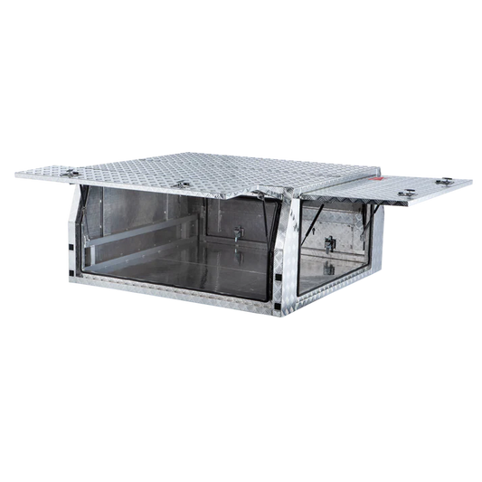 3 Door Ute Canopy Dual Cab Aluminium Checker Plate 1800mm x 1800mm x 860mm with Doors Open