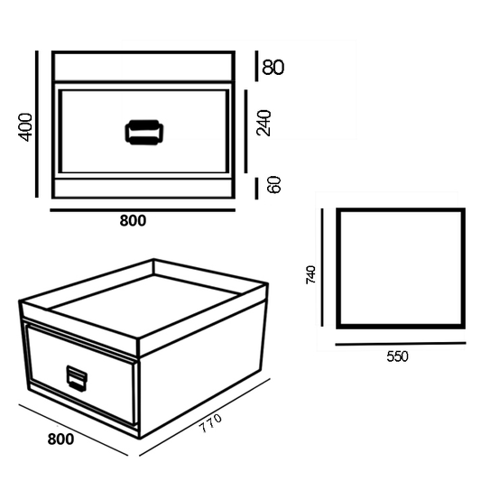 Dimensioned Drawers of 800mm wide Ute Canopy Cargo Drawer
