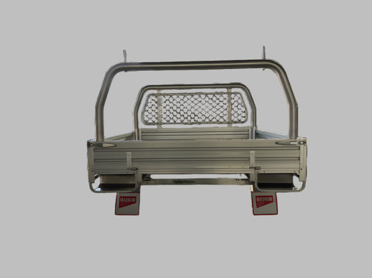 Dual Cab Aluminium Ute Tray - 1880mm x 1850mm Flat Deck with Headboard, Drop Sides and Ladder Bar - Rear View