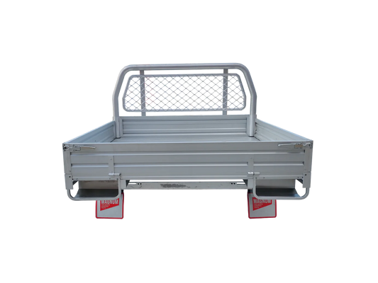 Single Cab Aluminium Tray - 2480mm x 1850mm Flat Deck with Headboard and Drop Sides aluminium - Perfect for enhancing utility and durability.