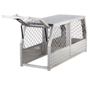 Aluminium Ute dog cage at an angle closest door open