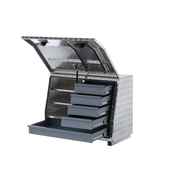 Aluminium 5 Drawer Toolbox - 960 long x 505 x 705 mm high Front Door Open and Open Drawer Set
